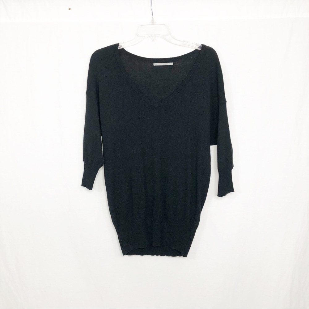 Rubbish Lightweight 3/4 Sleeve V-Neck Sweater, Size Small, Black
